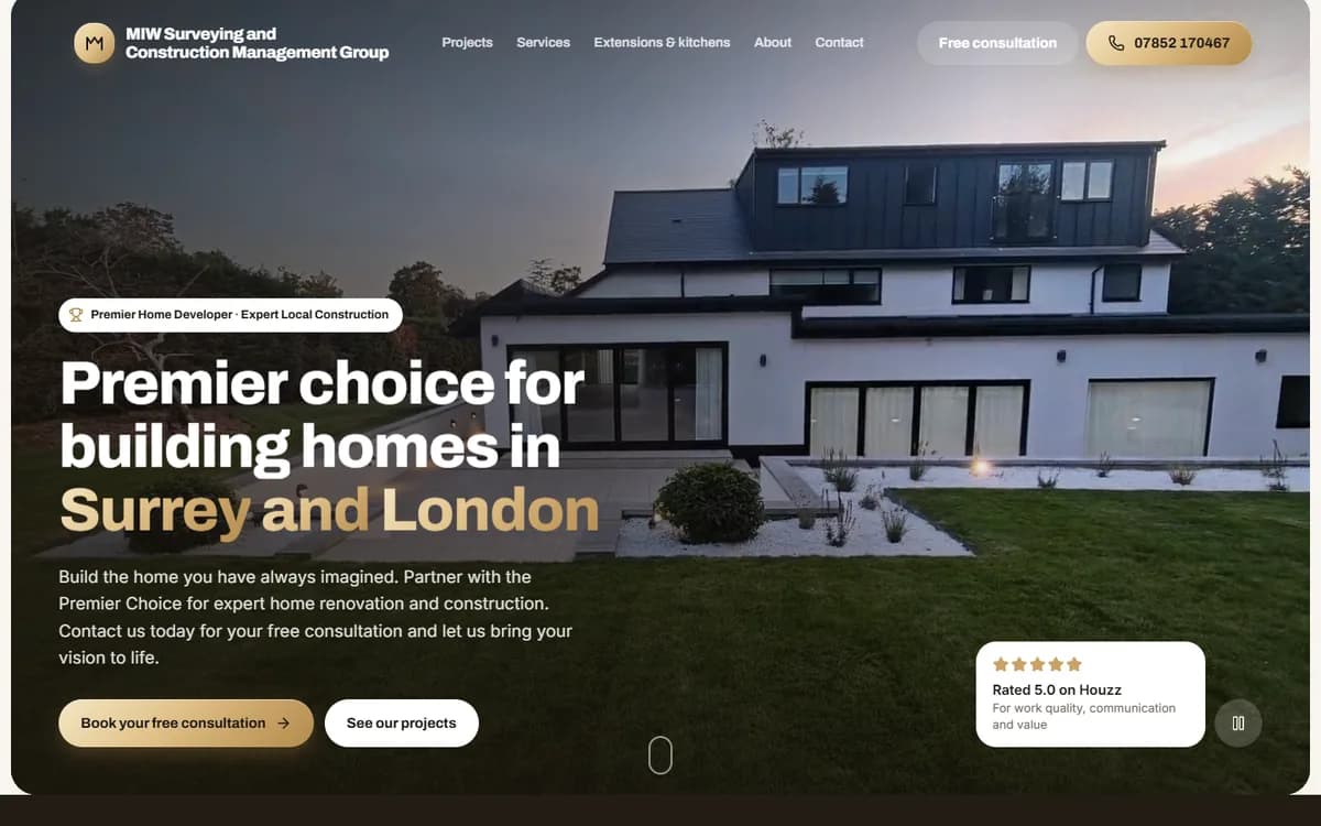 The MIW Group homepage, a site we built