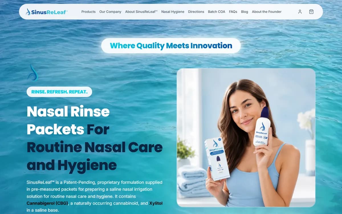 The SinusReLeaf homepage, a site we built