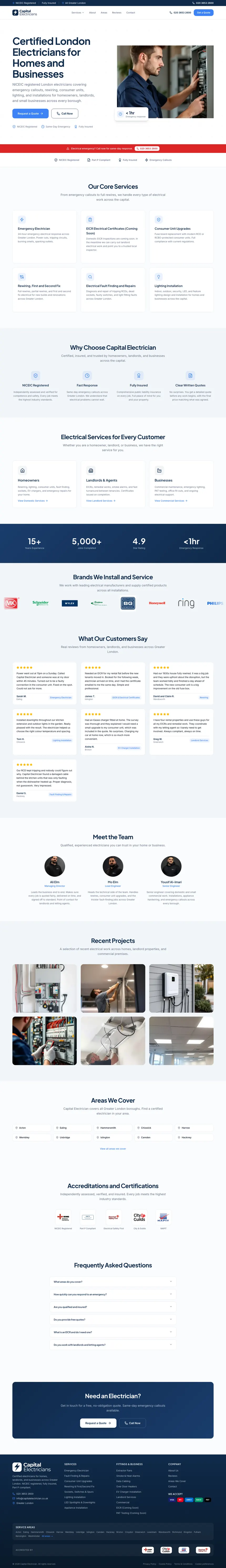 Capital Electricians website, designed and built by SEO Engico